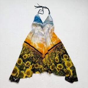 Les Tout Petits Sunflower Handkerchief Hem Halter Midi Dress XS Fit